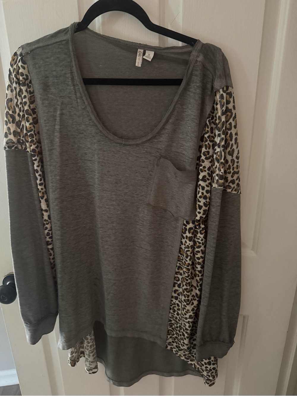 Maurices Gray Scoop-Neck Sweatshirt with Leopard Panel Accents